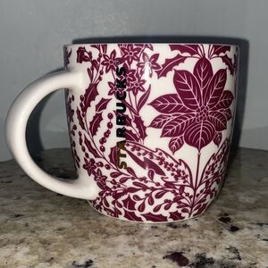 Starbucks 2017 Holiday Coffee Mug Holly Berry Purple Poinsettia 14 fl oz Retired